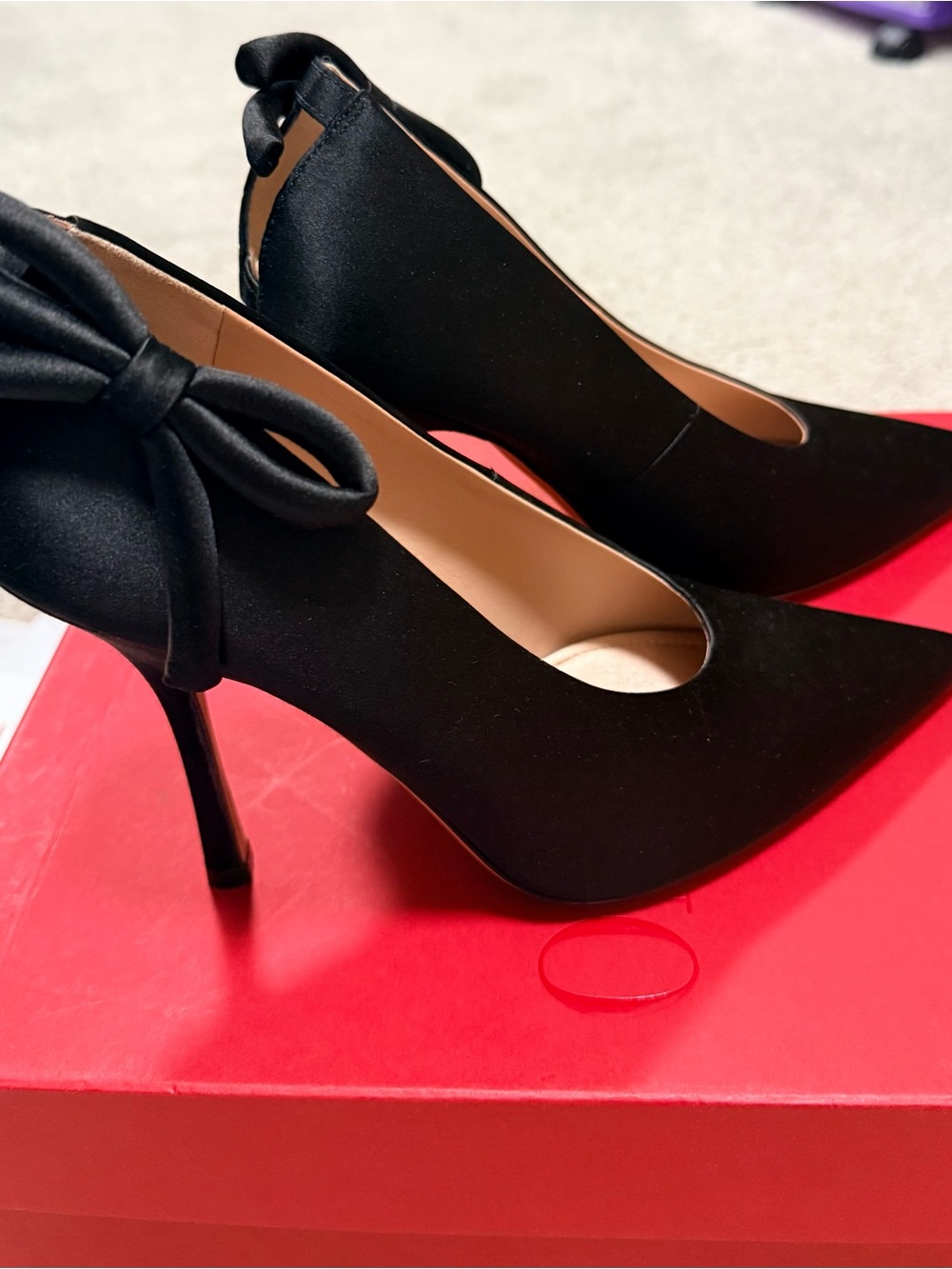 Valentino Garavani Black Satin Pointed Toe Bow Heel Pumps